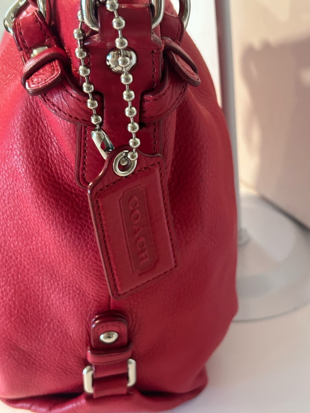 Coach Red Leather Shoulder Bag Silver Hardware Classic tote - Picture 8 of 15